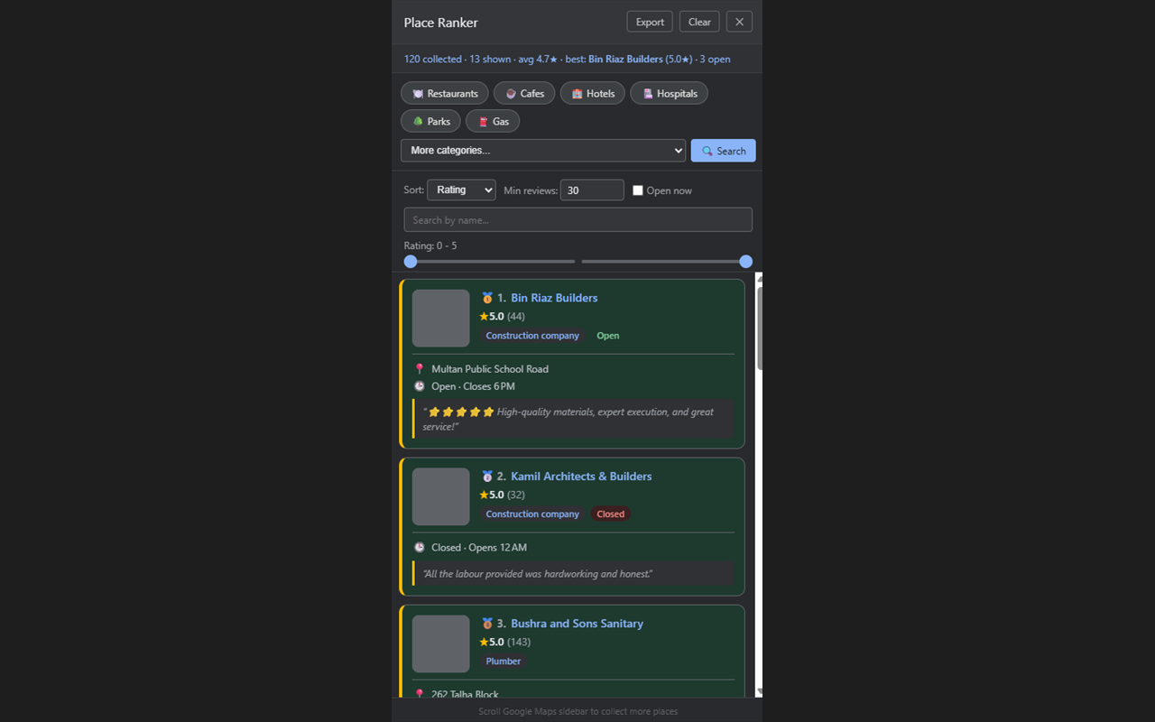 Google Maps Place Ranker — SEO Tool Extension